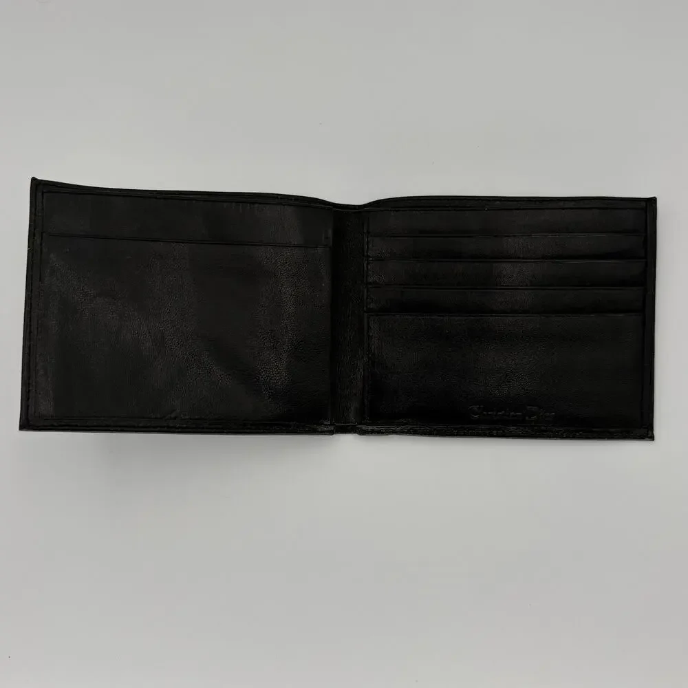 Vintage Christian Dior Black Leather Bifold Wallet Debossed Box Logo Men's